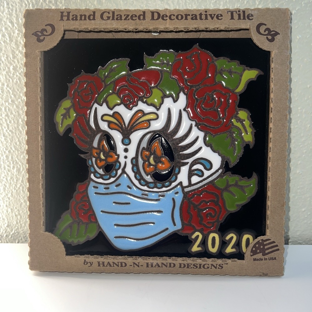Earthtones Day Of The Dead Skull Women Hand Glazed Art Tile
